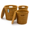 İ22-407 ( 3 Boy ) ( Yuvarlak ) ( Metal İskelet ) Pls.hasır Organizer Sepet ( Kapaklı ) ( 22x25x28cm )