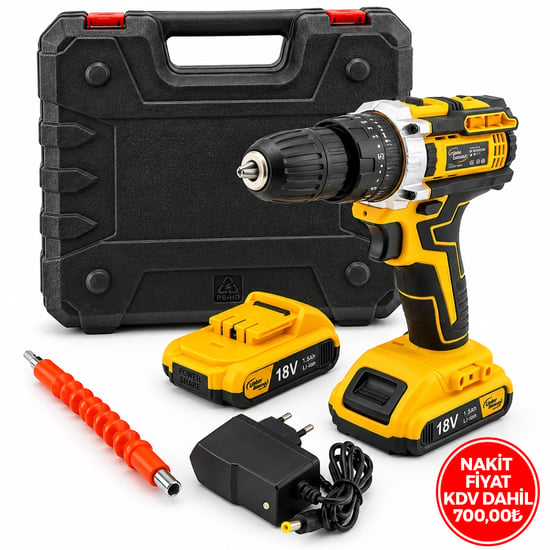 Lieber German Ats1402 ( Sarı ) ( 1850 Rpm ) ( Stanliy-cordless ) ( 18w ) Şarjlı Matkap Seti Çantalı ( Yedek Batarya )