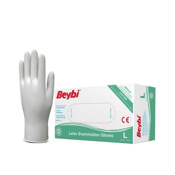Beybi Pudralı Lateks Muayene Eldiveni L Beden Beyaz 100'lü