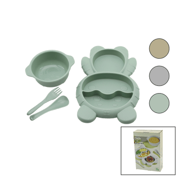 Qlux Bsf-00982 Blw Set No-3 (4pcs) (ayıcık Model=3 Bölme+kase+kaşık+çatal) Bebek Beslenme Set (500ml+400ml)(renkli Pls)