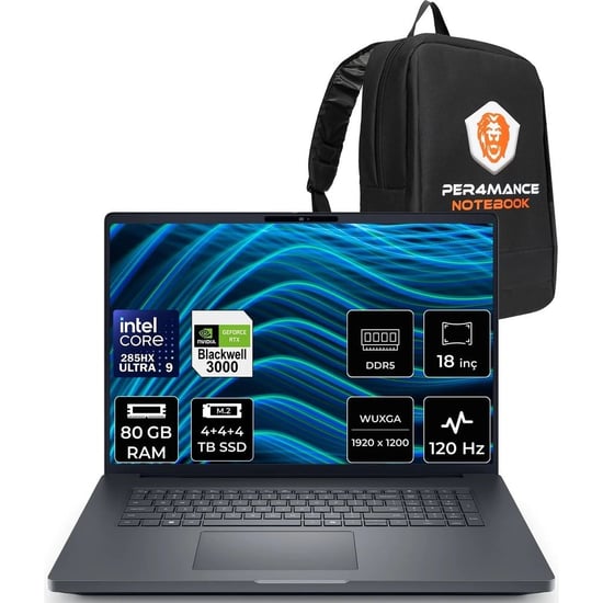 Dell Pro Max 18 Plus Core Ultra 9 285HX Rtx Pro 3000 Blackwell 12GB 80GB Ram 12TB SSD 18" Qhd+ 120Hz