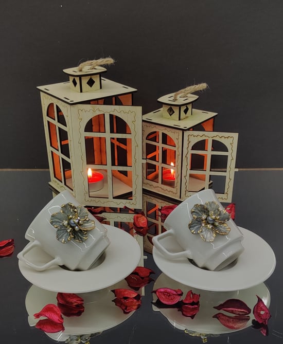 Kirlinova Gri Çiçek Kahve Fincanı - 2'li