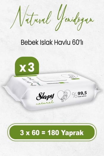 Sleepy Natural Yenidoğan Islak Bebek Havlusu 60 X 3 Adet (180 Yaprak)