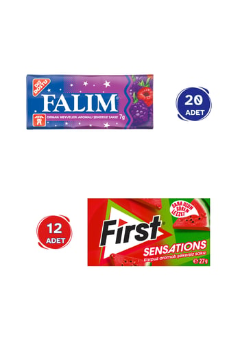 Falım Orman Meyve Aromalı Sakız (5'li x 20 Adet)- First Sensations Karpuz Aromalı Sakız (27gr x 12 Adet) - Avantajlı Falım First Paketi