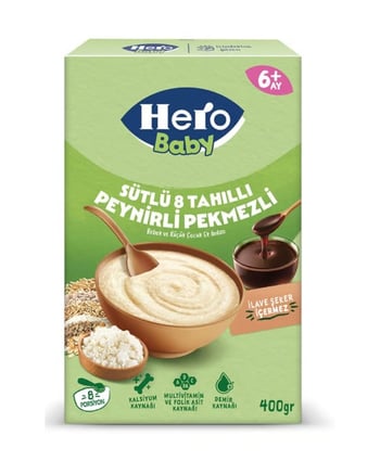 Hero Baby Sütlü 8 Tahıllı Peynirli Pekmezli Kaşık Mama 400g
