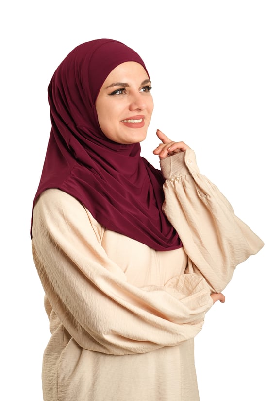 Hürrem Bone Bordo Pratik Hazır Geçmeli Tesettür Eşarp Sandy Kumaş Kendinden Boneli 1290_16