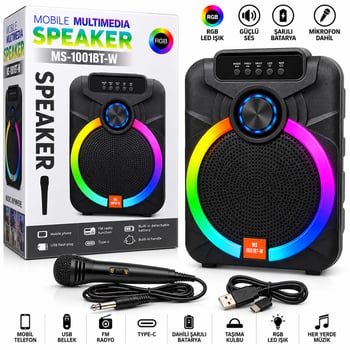 Platoon Ms-1001bt-2 Pl-4800 ( 10" ) Karaoke ( Mikrofonlu ) Speaker Hoparlör ( Bt & Sd & Usb Sarjlı ) ( Rgb Işıklı) ( Dc 5v & Aux )