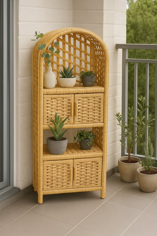 Rafiste Dekoratif Hasır Raf Kitaplık 4 Kapaklı