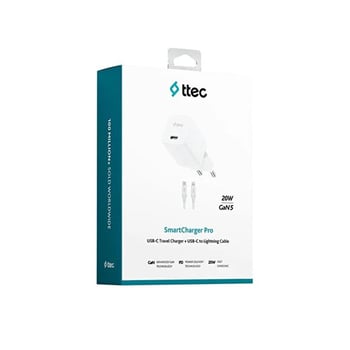Ttec Smartcharger Gan 20w Pd Seyahat Hızlı Şarj Aleti + Usb-c - Lightning 150cm Kablo