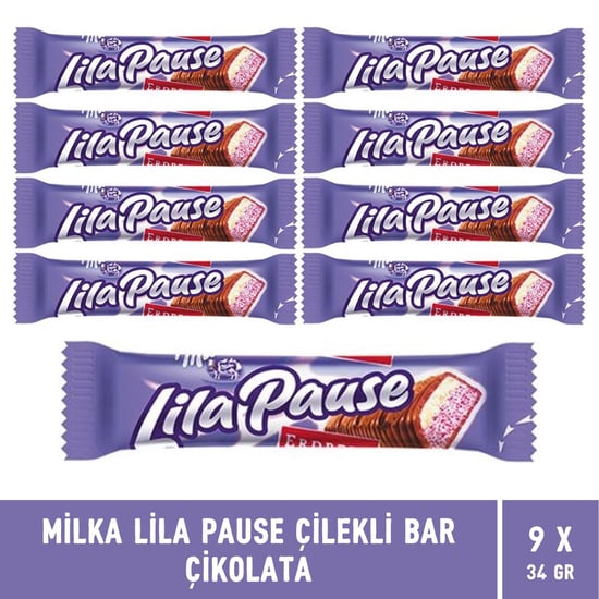 Milka Lila Pause Çilekli Bar Çikolata 34 Gr - 9 Adet