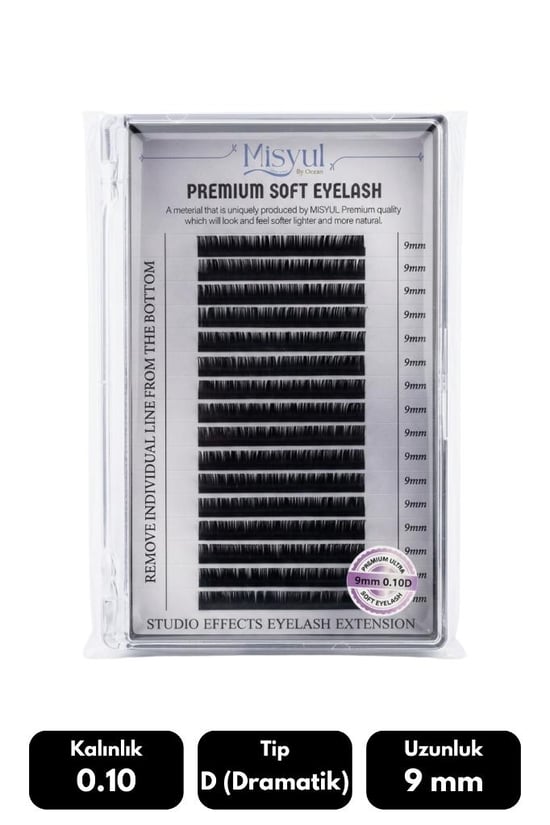 Misyul 0.10d Dramatik Kıvrım 9 Mm Soft Eyelash Doğal İpek Kirpik 16'lı