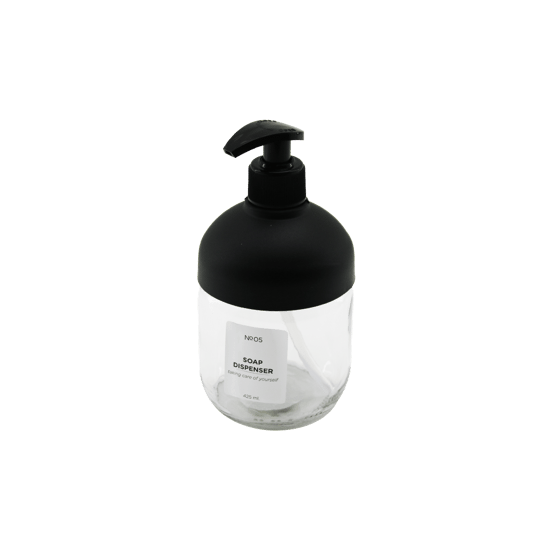 Qlux C-00550 Clary ( Cam ) Sıvı Sabunluk ( Siyah Plastik Kapak & Pompa ) ( 425ml ) ( No-05 Soap Dispenser )
