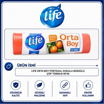 Life Portakal Kokulu Orta Boy Büzgülü Çöp Torbası 10'Lu