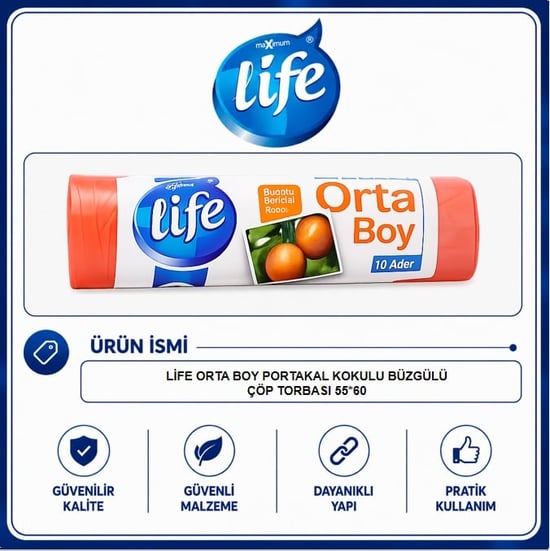 Life Portakal Kokulu Orta Boy Büzgülü Çöp Torbası 10'lu