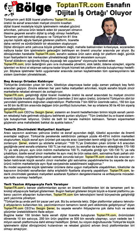 Bölge Gazetesi: ToptanTR.com Esnafın Dijital İş Ortağı Oluyor