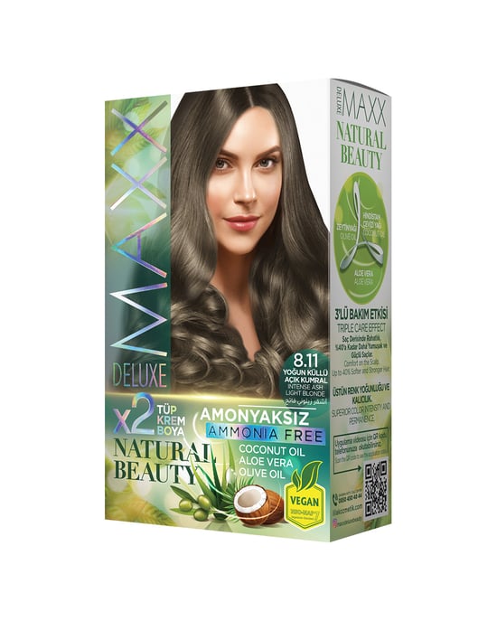 Maxx Deluxe Natural Beauty Amonyaksız Set Boya 8.11 Yoğun Küllü Açık Kumral