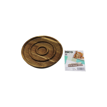 İ22-275 ( Akasya ) ( Yuvarlak ) ( 3 Bölmeli=1+1+1 ) Ahşap Servis Sunum Tepsi & Tahtası ( Çap: 20cm X 1.4cm )
