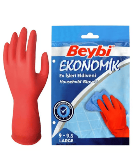 Beybi Ekonomik Ev İşleri ve Bulaşık Eldiveni 9-9,5 Beden Kırmızı