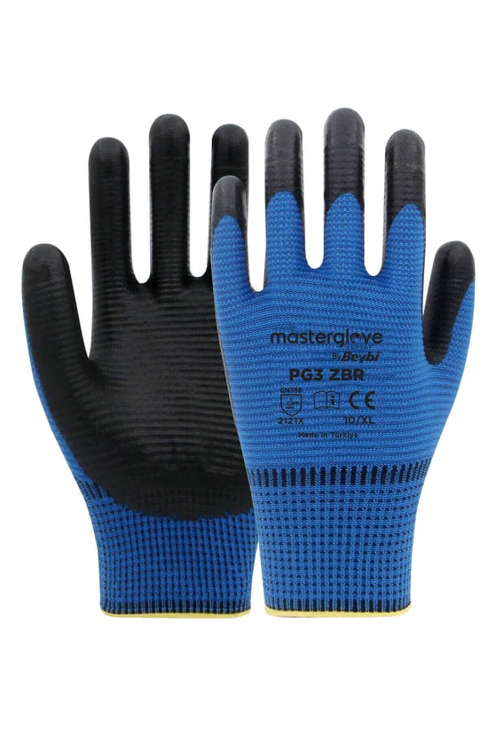 Master Glove Pg3 Zebra Mavi Polyester Örme Nitril İş Eldiveni 10 Beden