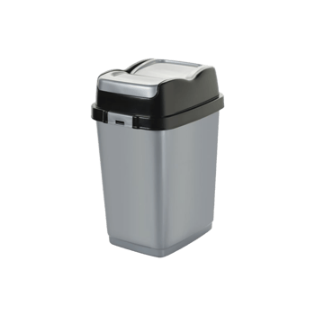 Dünya-09712-400&410 ( Siyah & Gri ) Easy ( 10lt ) ( Çift Kapaklı ) Çöp Kovası Plastik ( 189x243x338mm )