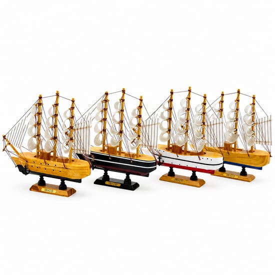 İ12-239 ( Küçük ) ( Uzunluk : 20cm & Genişlik : 21cm ) Masaüstü Dekoratif ( Ahşap ) Yelkenli Gemi Süs Eşyası