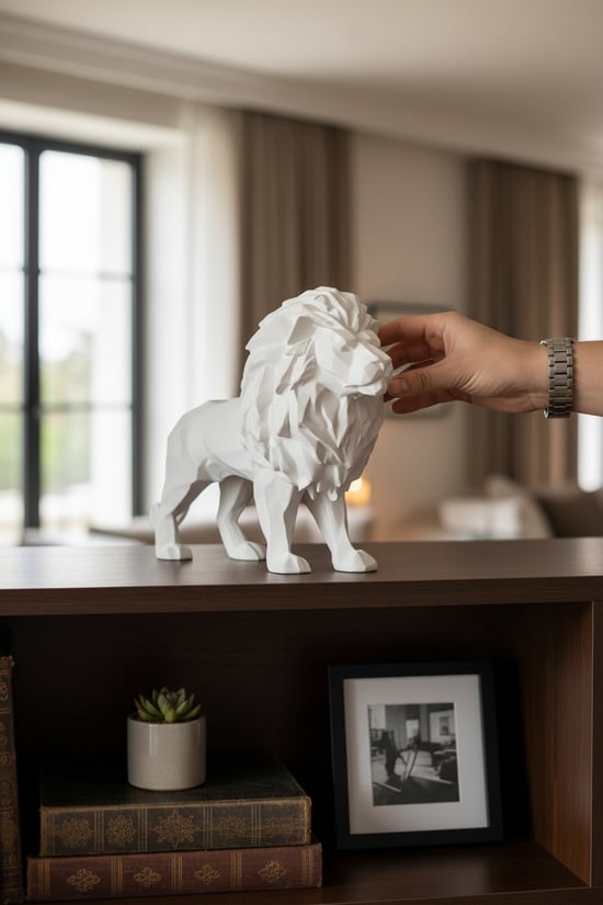 Aslan Figürlü Dekoratif Biblo Beyaz