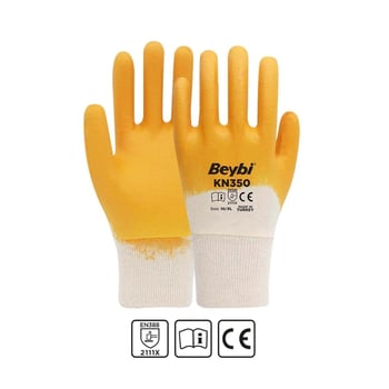 Beybi Kn350 Sarı Pamuk Nitril Iş Eldiveni 10 Beden