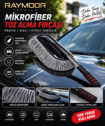 Mikrofiber Araç Toz Alma Fırçası – Oto Dış Yüzey Temizlik Fırçası Ergonomik Saplı Pratik Toz Alıcı
