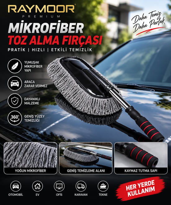 Mikrofiber Araç Toz Alma Fırçası – Oto Dış Yüzey Temizlik Fırçası Ergonomik Saplı Pratik Toz Alıcı