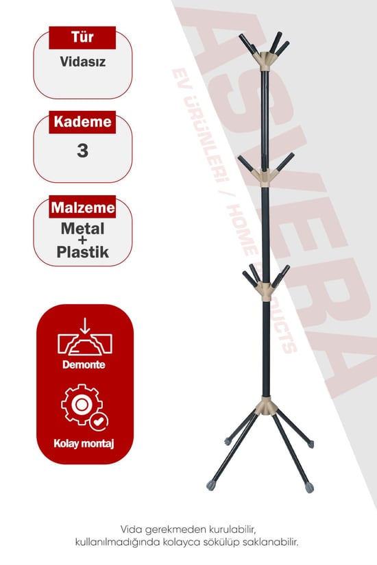 Asvera T.e.a.k. Moderna Ayaklı Portmanto Askılık - Modern Metal Elbise Şapka Çanta Askısı