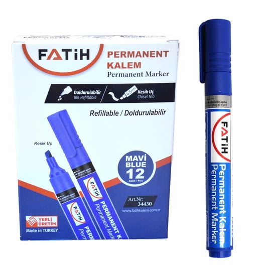 Fati̇h Doldurulabi̇li̇r Mavi̇ Renk Marker Koli̇ Kalemi̇ Kesi̇k Uç 4.5mm