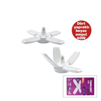 Thorlight P-6040b ( 1+4 Kollu & Yapraklı ) ( Pervane Modeli ) Papatya Beyaz Led Lamba Ampul ( 40w & E27)