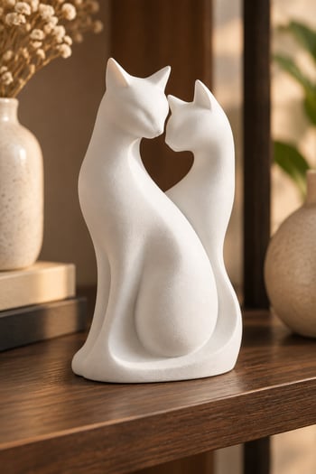 Kedi Çifti Biblo — Minimalist Dekorasyon Beyaz