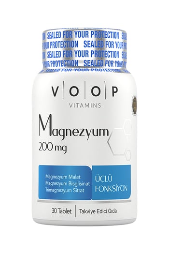Magnezyum Malat, Sitrat Ve Bisglisinat - 200 Mg | 30 Tablet