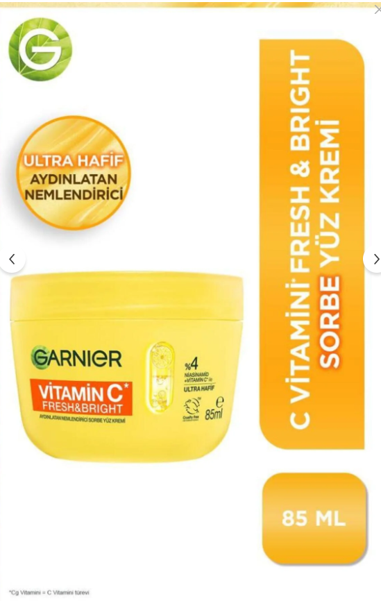 Garnier C Vitamini Fresh & Bright Aydınlatıcı Nemlendirici Sorbe Yüz Kremi 85 Ml, Vegan & Cruelty Free