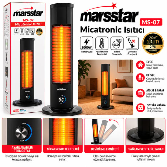 Marsstar Ms-07 ( Dik ) Isıtıcı Soba Micatronic Heater ( 2000w ) ( 8.6a )