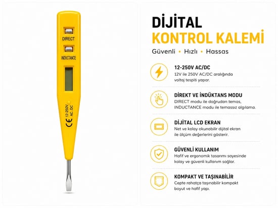 Dijital Kontrol Kalemi | Ekranlı Voltaj Test Cihazı