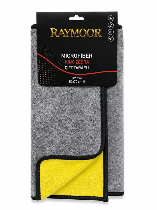 Raymoor 800 Gsm King Zebra Çift Taraflı Mikrofiber Kurulama Havlusu 50x70 Cm Profesyonel Araç Kurulama Bezi