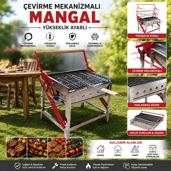 İksa ( Döndürmeli & Çevirmeli ) ( Paslanmaz ) Mekanizmalı Mangal