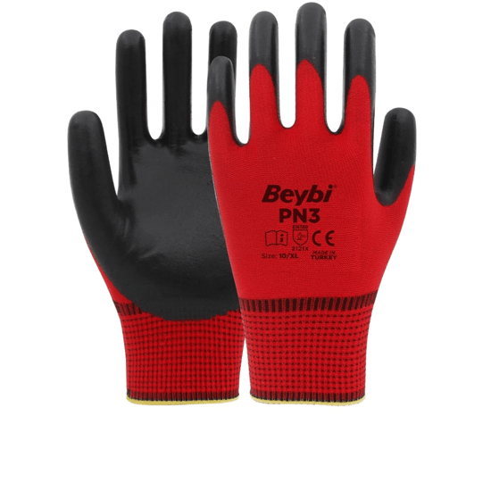 Beybi Pn-3 ( Kırmızı & Siyah ) Poşetli İşçi Eldiven No-10xl