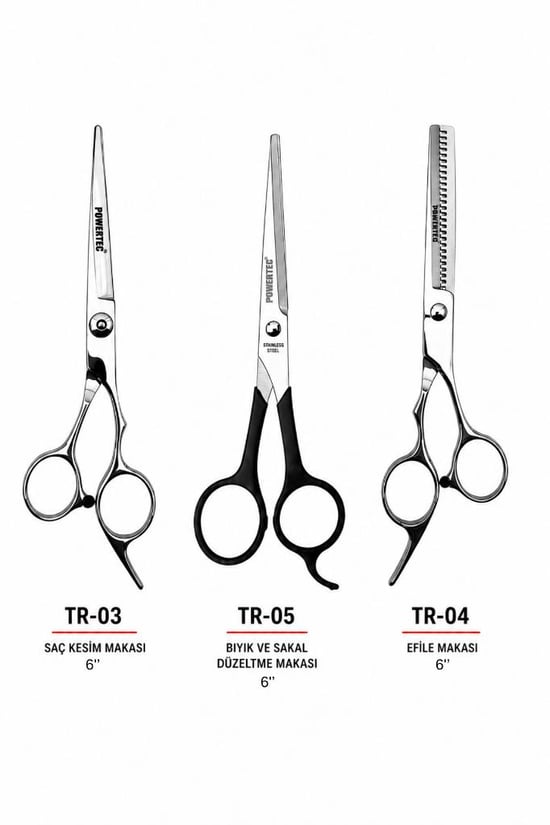Powertec Düz+efile+sakal Bıyık Makası Deluxe 3'lü Makas Seti
