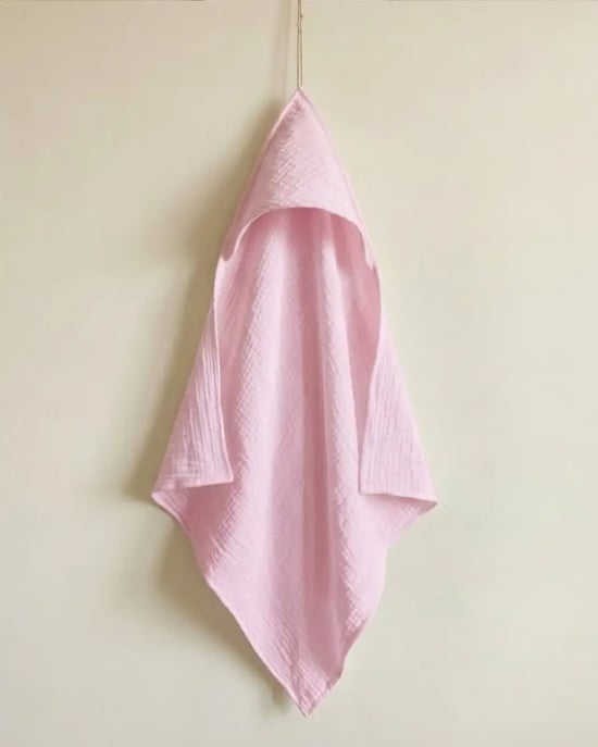 Muslin Kapüşonlu Havlu Pembe