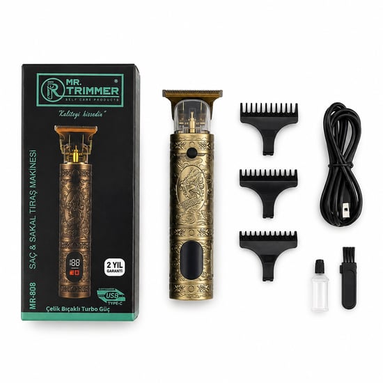 Mr.trimmer Mr-808 Saç & Sakal Kesme Traş Makinesi ( 3 Farklı Kesim ) ( Usb Şarjlı ) ( 5w & 1200mah & 800rpm ) ( Çift Kademeli Turbo Güç )