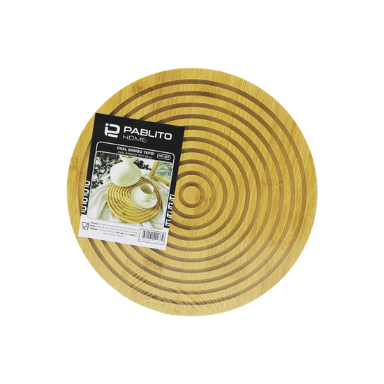 Pablito Home Pbt-367 (yuvarlak) (çift Taraflı=düz & Dalgalı Oyuk Kanallı) Ahşap Bambu Sunum Tepsi (28cm)