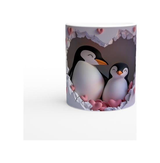 Kalpli Çatlaktan Bakan Penguenler Temalı Baskılı Kupa Bardak Renkli