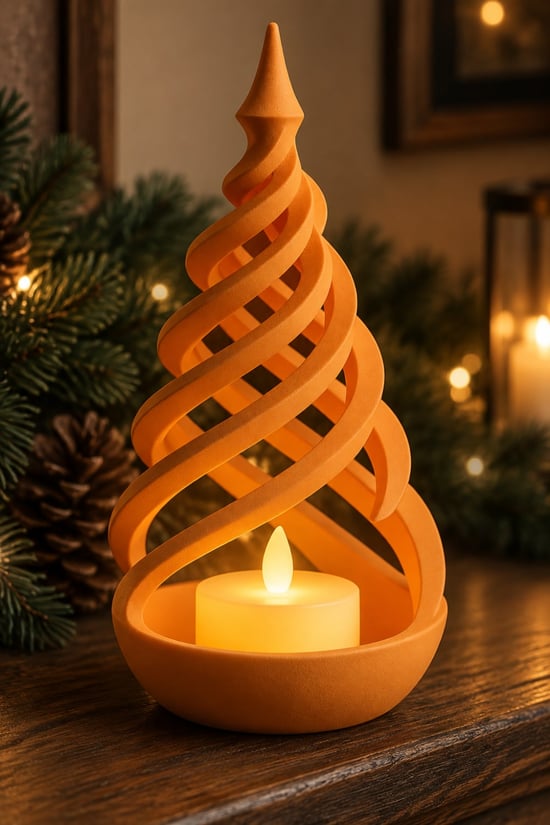 Minimalist Spiral Noel Ağacı Şeklinde Led Mum Tutucu Turuncu