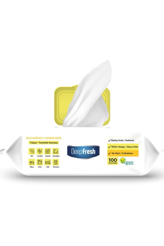 Deep Fresh İz Bırakmaz Yüzey Temizlik Havlusu 100 Yaprak | Limon Yağlı | Karbonat, Beyaz Sirke