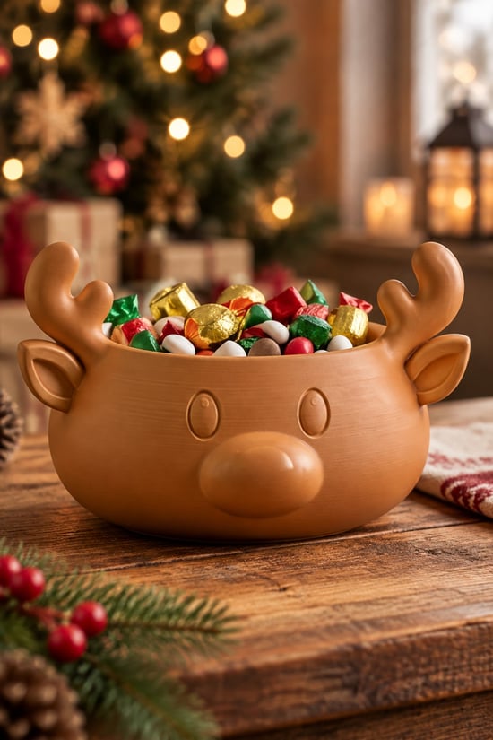 Sonbahar ve Noel Temalı Ren Geyiği Figürlü Bowl - Sunum Kabı Bakır