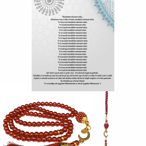 P Parla Namaz Tesbihi Vavlı 99'lu Cam İncili 35 Besmele-i Şerif Dua Kartı ile Fuşya Renk Hediyelik