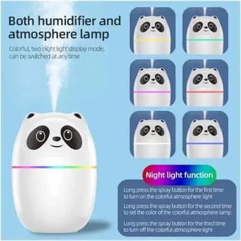 Diyarı Fırsat Panda Figürlü Mini Hava Nemlendirici Led Işıklı 220 Ml Hazne 12 Saat Kullanım 3'ü 1 Arada A10